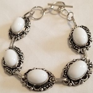 🌺*Vintage Milky White Opal Silver Bracelet